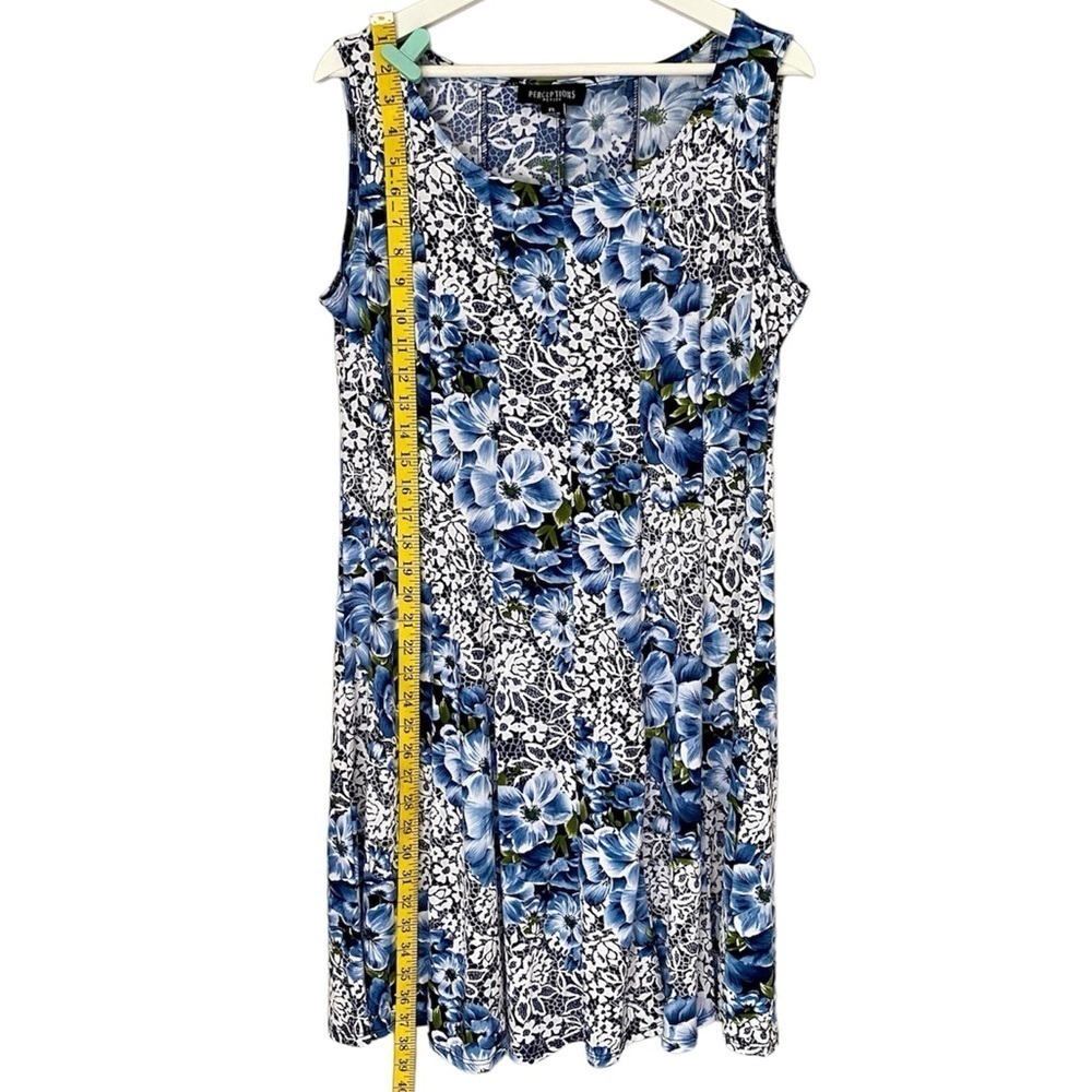 PERCEPTIONS Petite Dress Sleeveless Puff Print Lace Floral Blue White Wo… - Picture 8 of 14